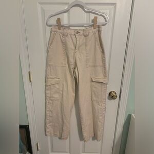 Cream Cargo Pantswith Brown Stitching